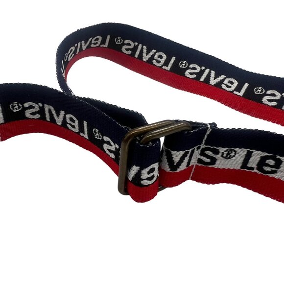 Vtg Levi's Red Navy Logo Striped Spellout Adjustable Logo Belt Youth One Size - Picture 2 of 6